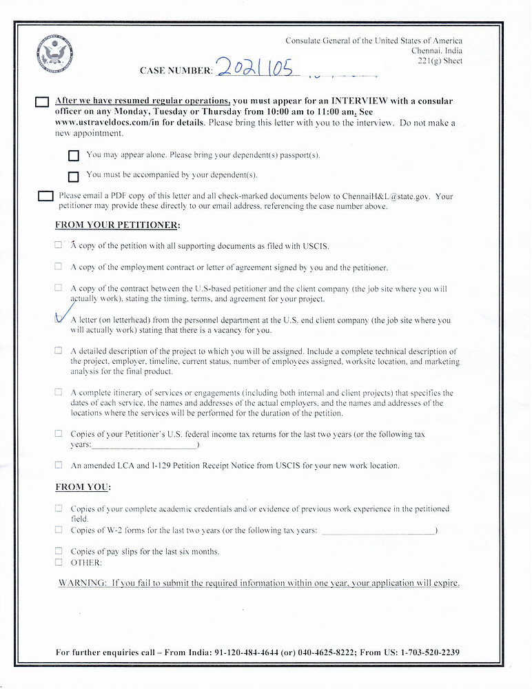H1B Visa Interview Received A 221g For Providing Client Letter 3 By 